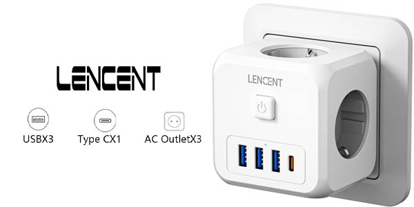 Regleta LENCENT en forma de cubo con 3x tomas AC, 3x USB y USB-C