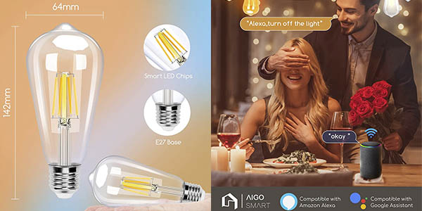 Aigostar bombillas inteligentes E27 Edison pack chollo