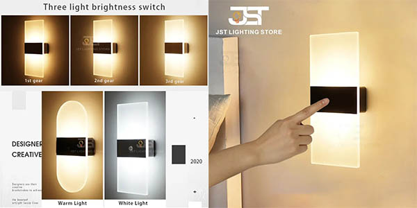 Aplique de pared LED recargable, con control táctil y sensor de movimiento