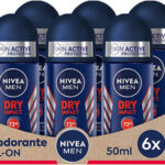 Pack x 6 Desodorante Nivea Men Dry Impact Roll On de 50 ml