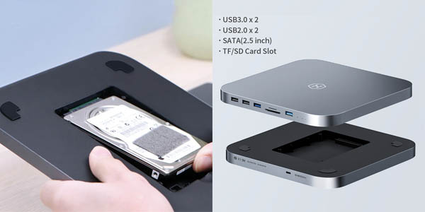 HUB USB-C 5 en 1 con dock para disco duro de 2,5"