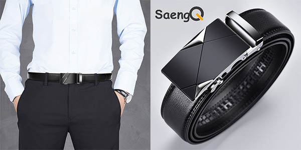 Cinturón de cuero SaengQ con hebilla automática para hombre