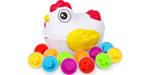 Juego con 12 huevos desmontables con colores y formas