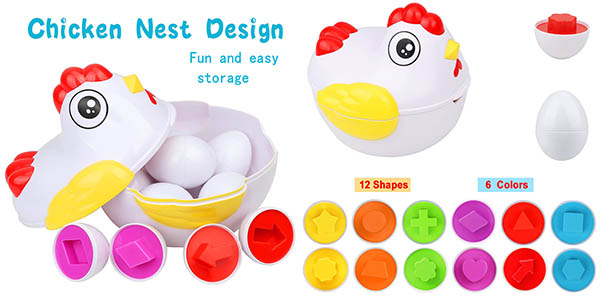 Juego con 12 huevos encajables con colores y formas
