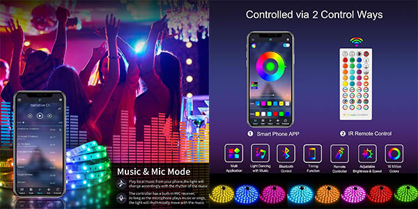 Tira LED RGB Bonve Pet de 20 metros con mando, Bluetooth y sincronización musical