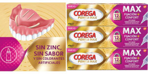 Chollo Pack x3 Crema fijadora para prótesis dentales Corega Max Fijación + Confort de 40 g