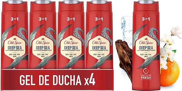 Chollo Pack x4 Gel de Baño y champú Old Spice Deep Sea para hombre de 400 ml