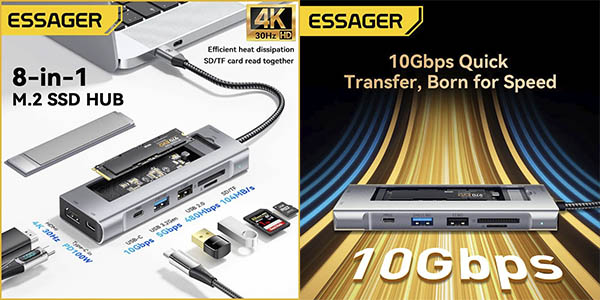 Concentrador USB-C 8 en 1 Essager con HDMI 4K