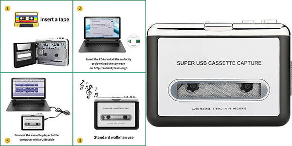 Reproductor y convertidor Reshow USB para pasar de cinta audio cassette a MP3