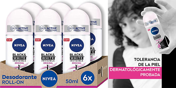Chollo Pack x6 Desodorante roll-on Nivea Black & White Invisible Original de 50 ml