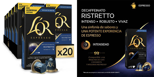 ▷ Chollo Pack x200 cápsulas de café L'Or Espresso Ristretto Decaffeinato  por sólo 59,95€ con envío gratis ¡A 0,29€ cada una!