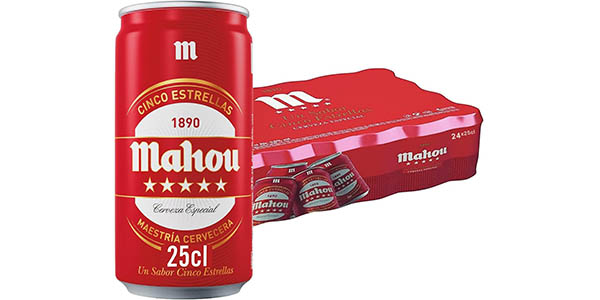 Pack de 24 latas de cerveza Mahou 5 Estrellas de 250 ml