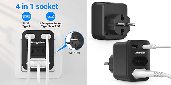 ▷ Chollo Pack x2 Enchufe múltiple USB Kinglink 4 en 1 por sólo 8,79€ con  doble cupón descuento (-60%)