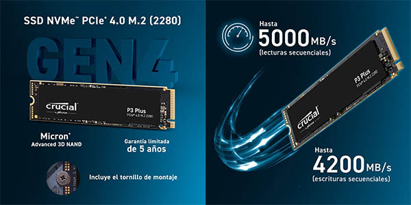 Disco SSD Crucial P3 Plus M.2 PCIe Gen4 NVMe de 2 TB
