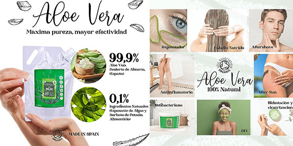 Gel Aloe Vera Puro 99.9% Organic Farm de 1 kg barato