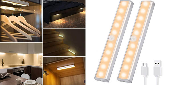 Comprar Luces LED de noche móvil sin cables, Sensor de luz de pared,  lámpara de noche recargable por USB para armario de cocina