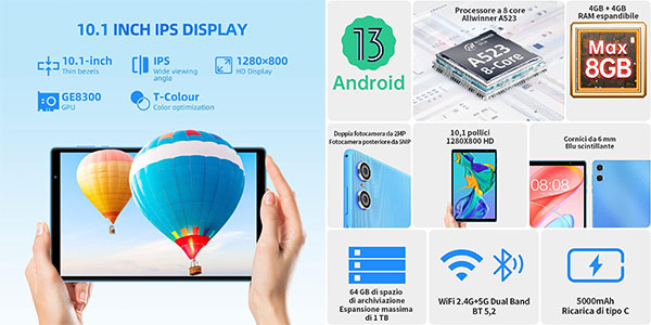Tablet Teclast P26T de 10" 8GB + 64GB con Android 13 barata