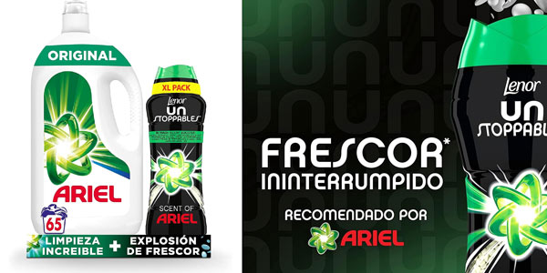 Pack Ariel líquido + Lenor Unstoppables barato