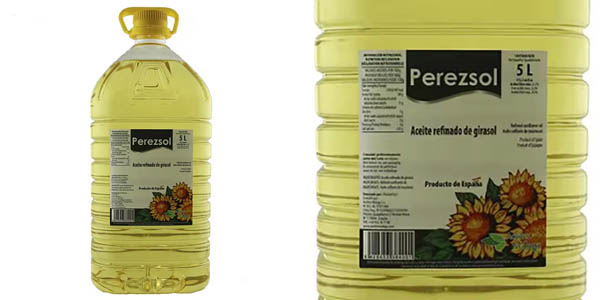 Garrafa de 5 litros de aceite refinado de girasol Perezsol