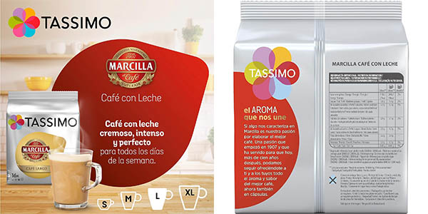 ▷ Chollo Pack x80 Cápsulas Café con leche Marcilla para cafeteras Tassimo  por sólo 26,40€ (16% de descuento)