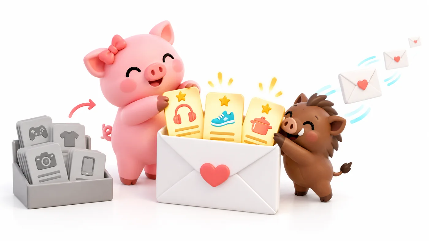 Una cerdita y un jabalí eligen las mejores ofertas para la newsletter Pata Negra.