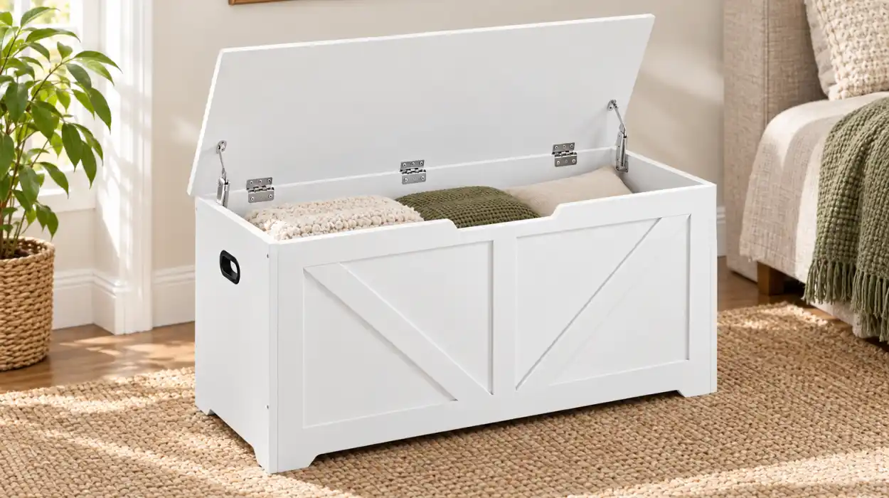 Banco de almacenaje Vasagle Hains resistente de 100 x 40 x 46 cm con bisagras de seguridad