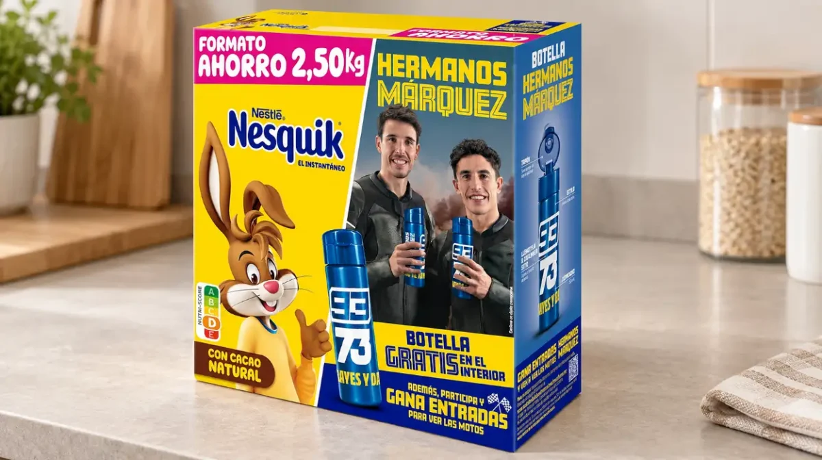 Nestlé Nesquik cacao soluble en estuche de 2,5 kg con botella Hermanos Márquez de regalo