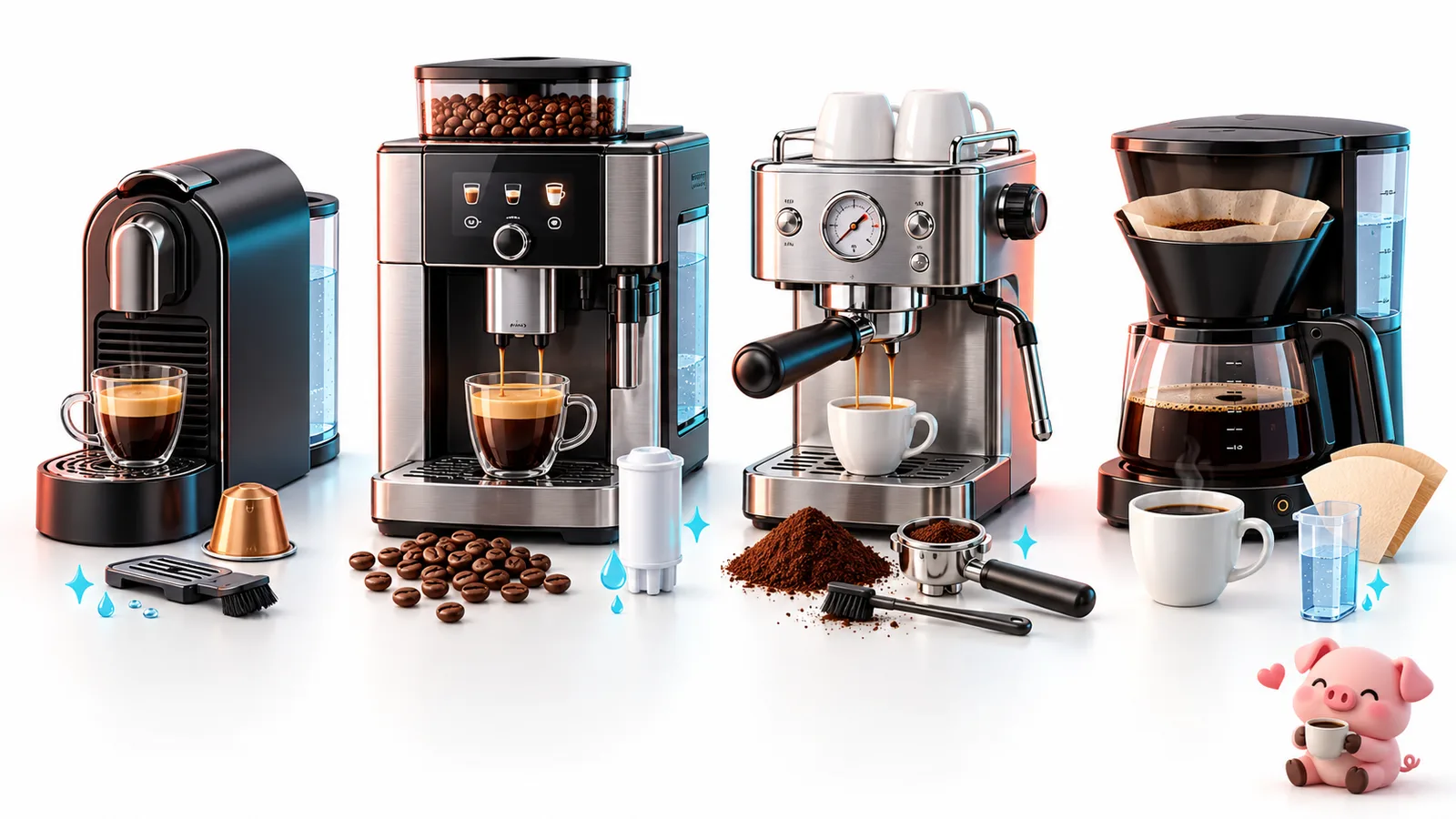 Comparativa ilustrada de cafeteras