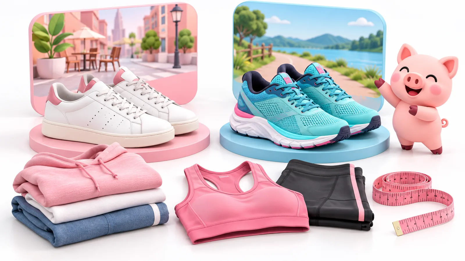 Comparación ilustrada de zapatillas y ropa para varios deportes