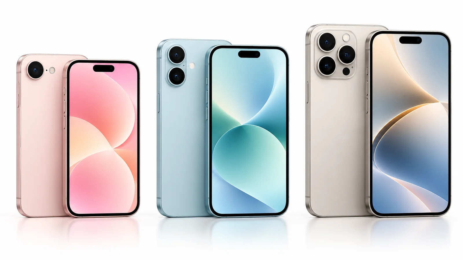 Recreación ilustrativa de tres niveles de teléfono: esencial, estándar y Pro