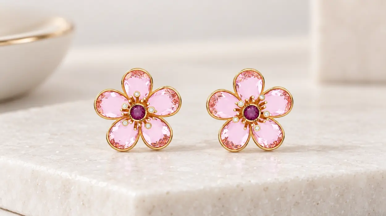 Pendientes de botón Swarovski Idyllia Florere con forma de flor