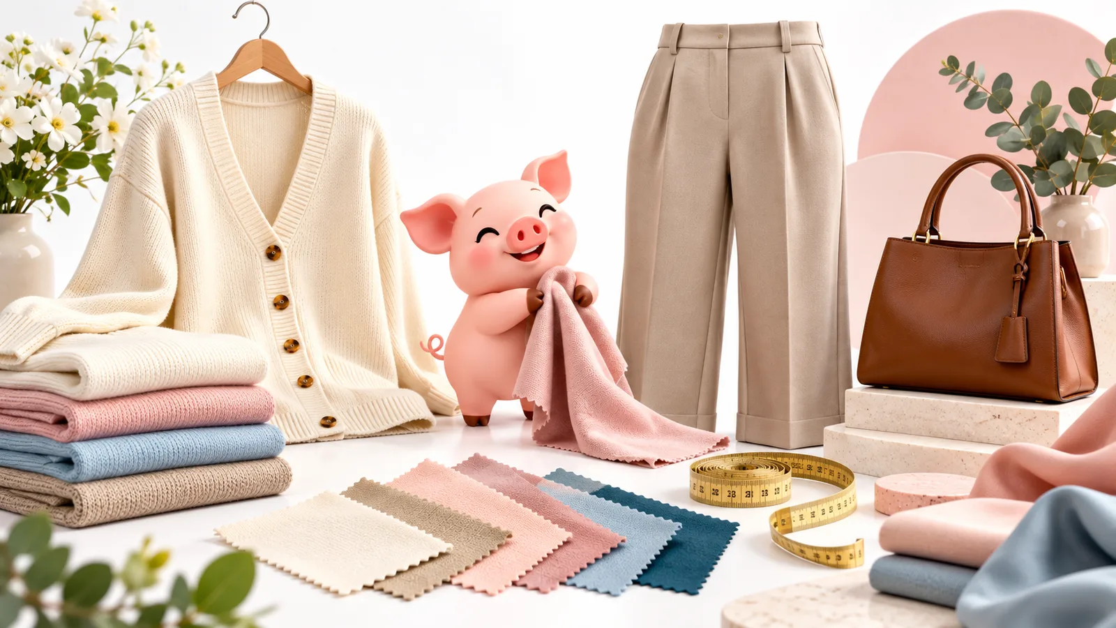 Cárdigan, pantalón y bolso ilustrados para comparar una compra meditada