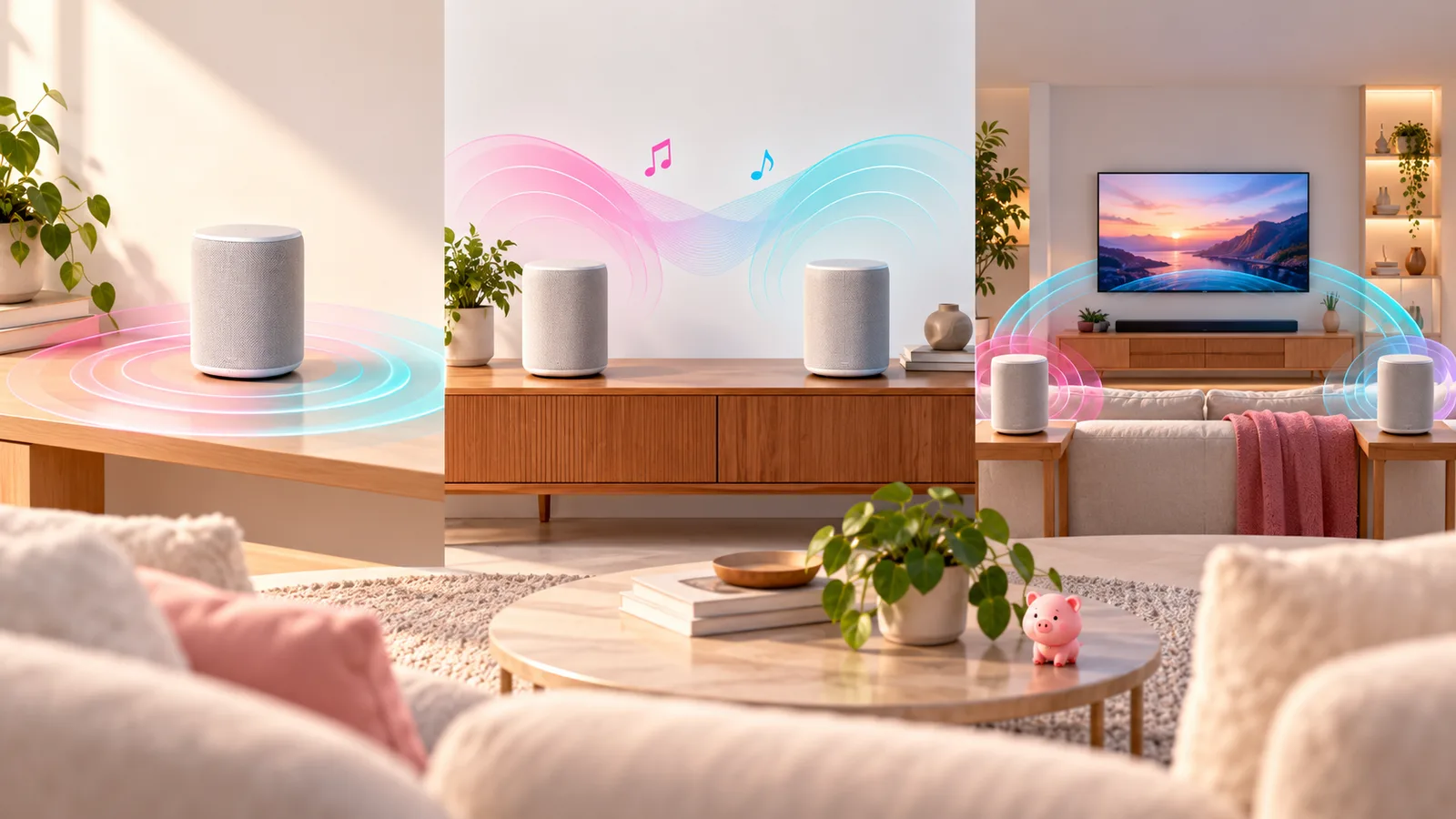 Altavoces para música, pareja estéreo y barra de cine en casa