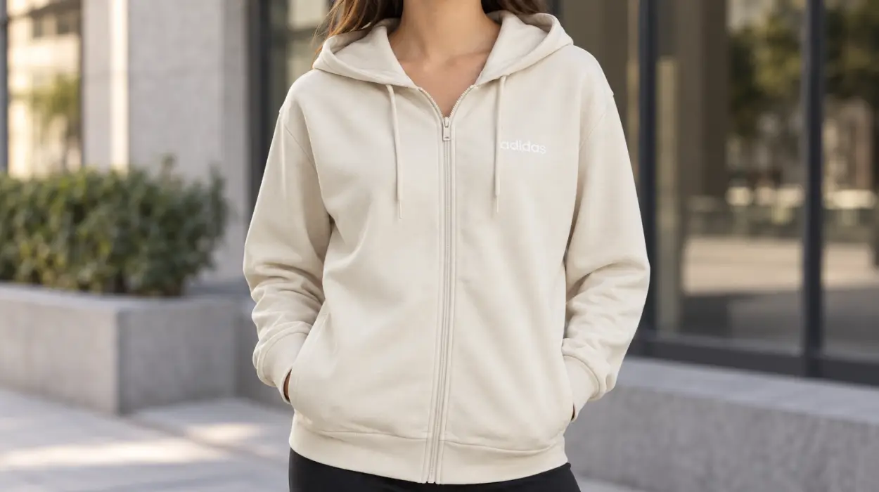 Sudadera adidas Essentials Linear de felpa francesa con capucha y cremallera para mujer