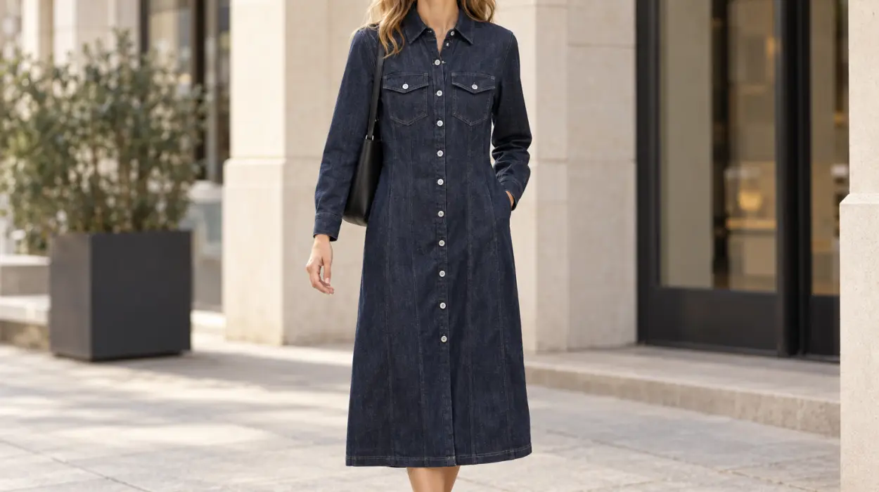 Vestido camisero vaquero Marks & Spencer de largo midi y cierre abotonado