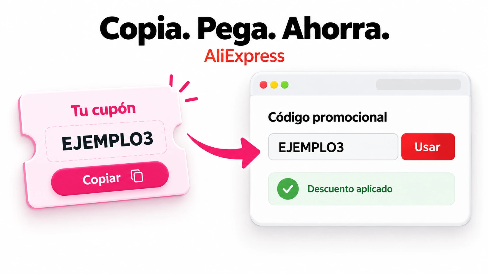 Copia el cupón de AliExpress, pégalo en Código promocional y pulsa Usar