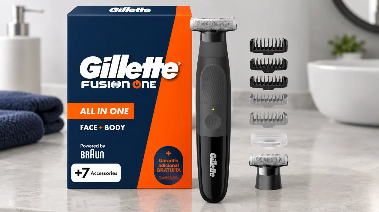 Recortadora de barba y afeitadora corporal Gillette Fusion One con 4 peines y 1 recambio
