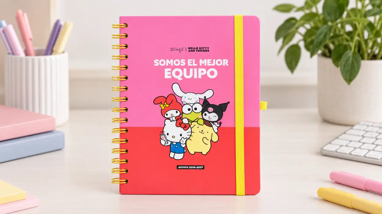 Agenda escolar semanal Mr. Wonderful Hello Kitty 2026-2027 con pegatinas para organizar el curso