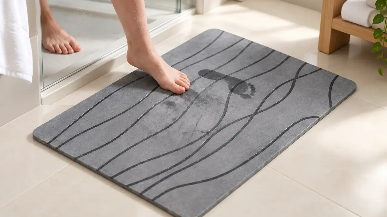 Alfombra de baño de diatomita de 60 x 40 cm, absorbente y de secado rápido