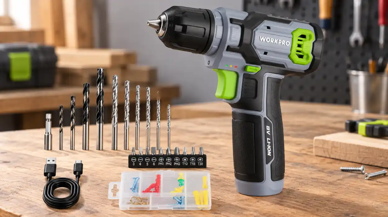 Atornillador eléctrico WORKPRO de 8 V con 53 accesorios