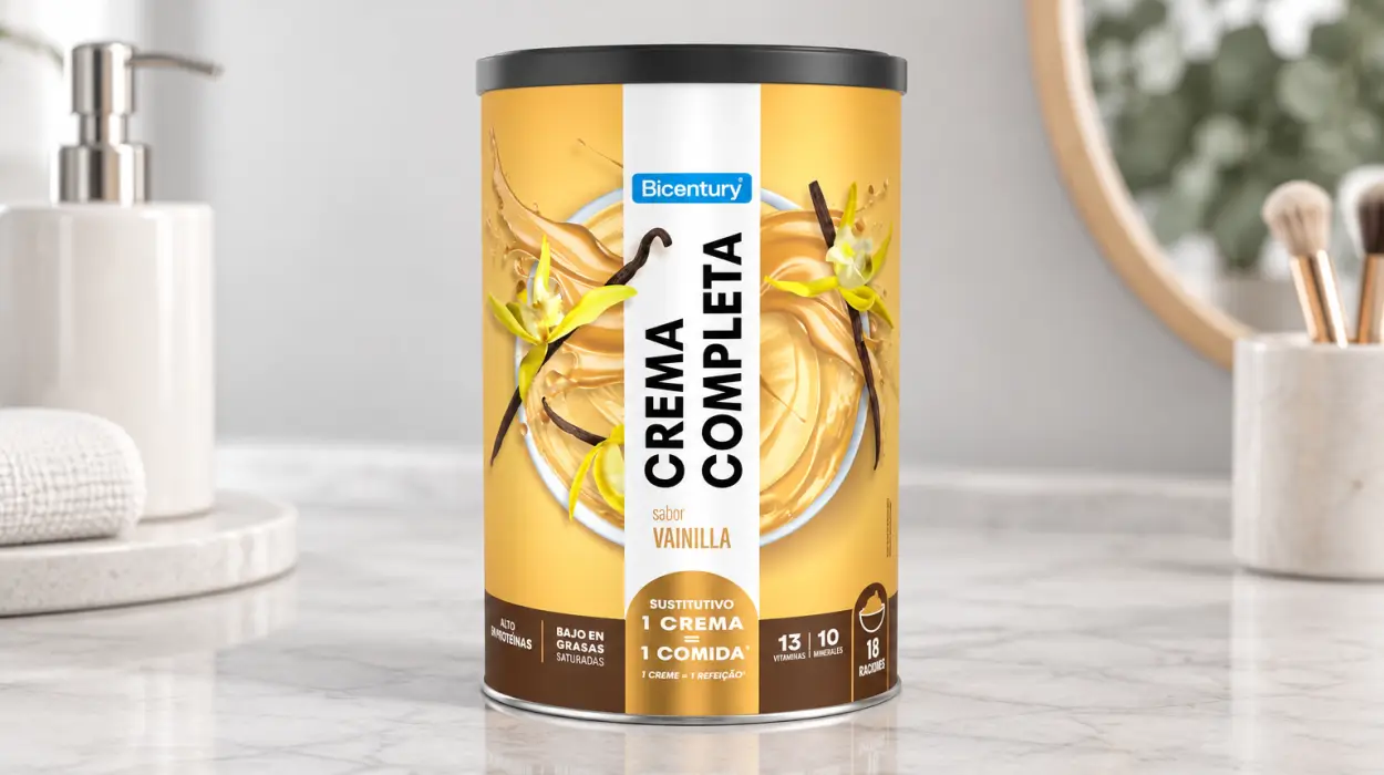 Crema completa sustitutiva de comida Bicentury sabor vainilla, 540 g y 18 raciones