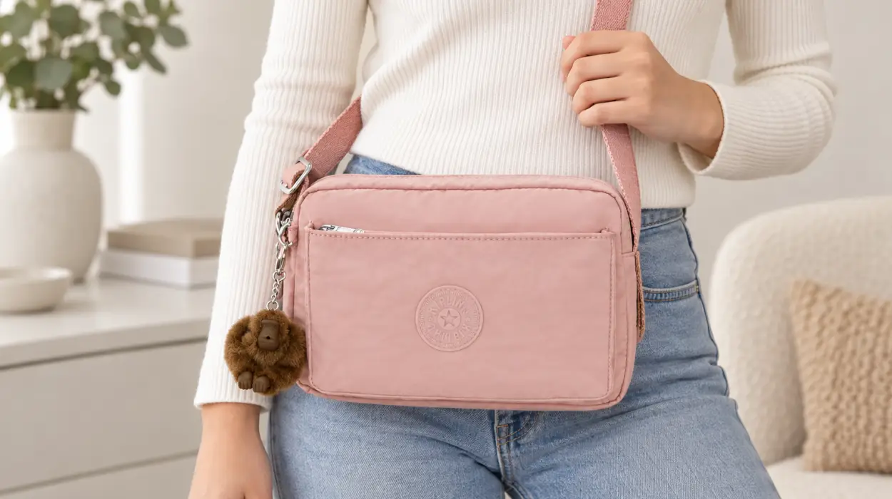 Bolso bandolera Kipling Abanu M rosa para mujer