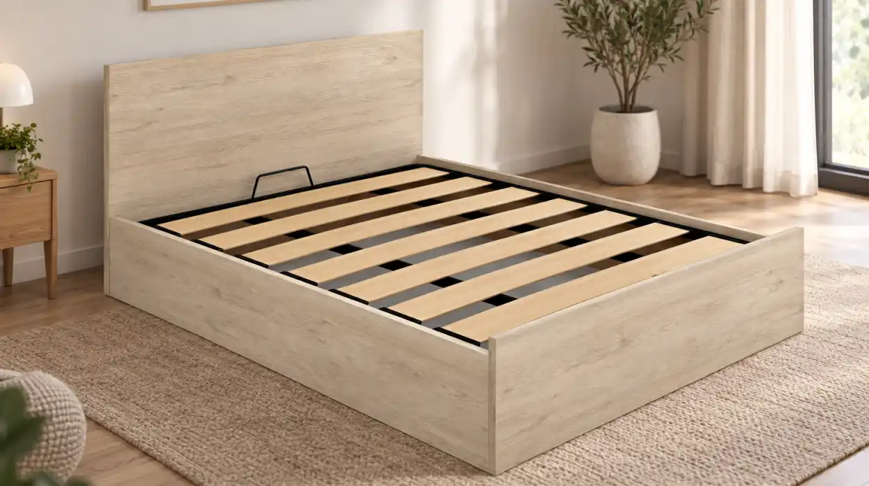Cama canapé de melamina en roble natural de 150 x 190 cm