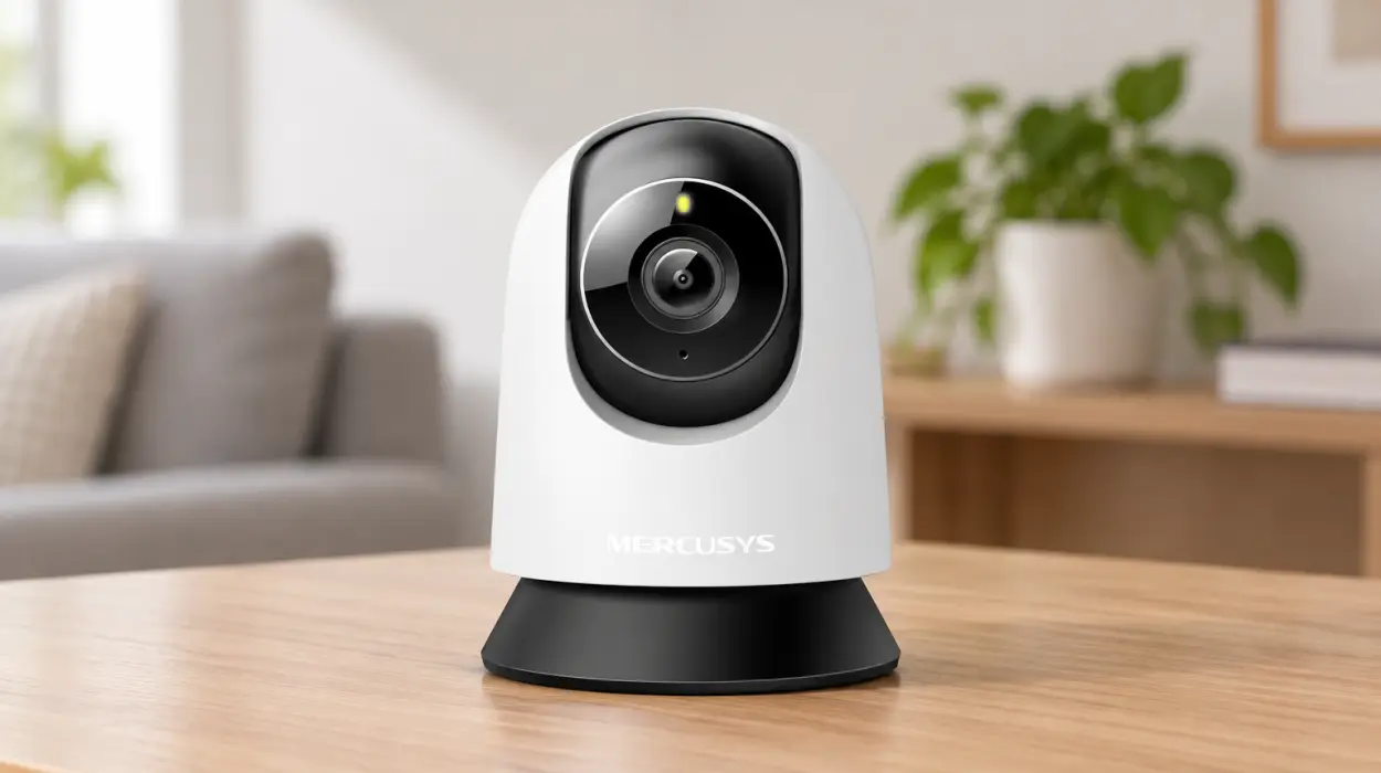 Cámara de vigilancia interior Mercusys MC210 WiFi con visión 360° y resolución 2K