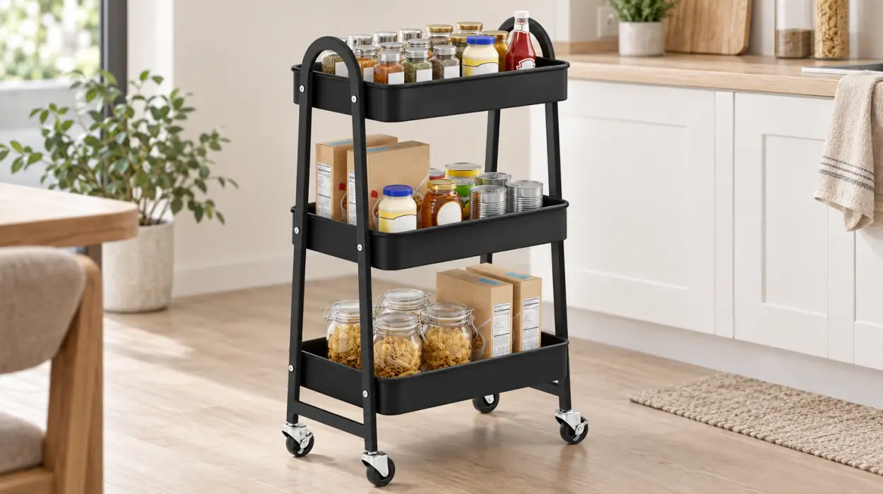 Carrito auxiliar Songmics BSC068B01 con ruedas, frenos y 3 niveles