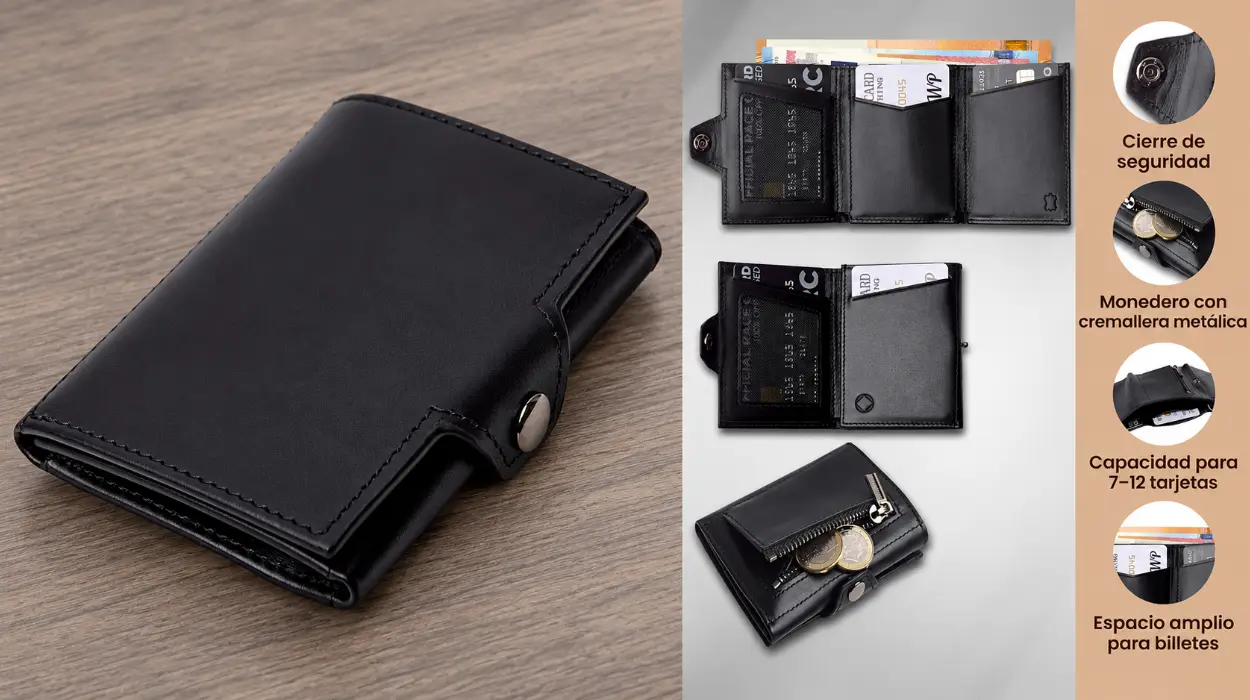 Cartera compacta 33leather de piel con protección RFID para hombre