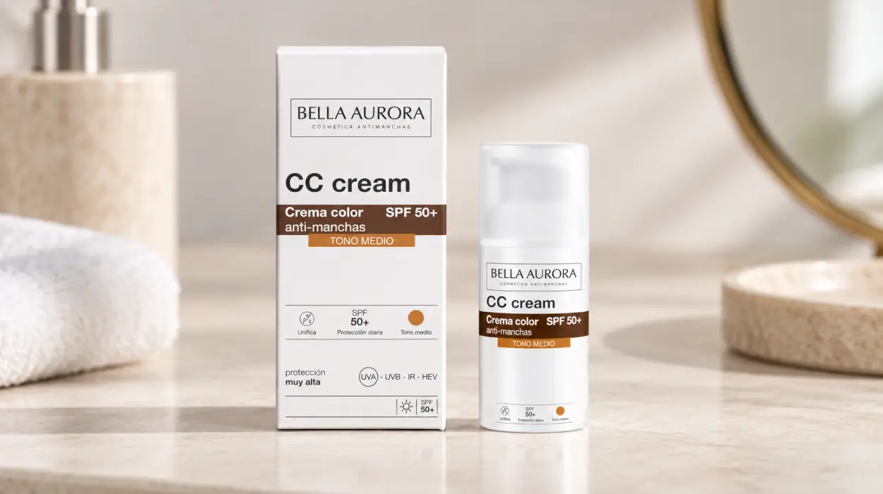 CC Cream Antimanchas Bella Aurora SPF 50+ de 30 ml para unificar el tono y proteger la piel