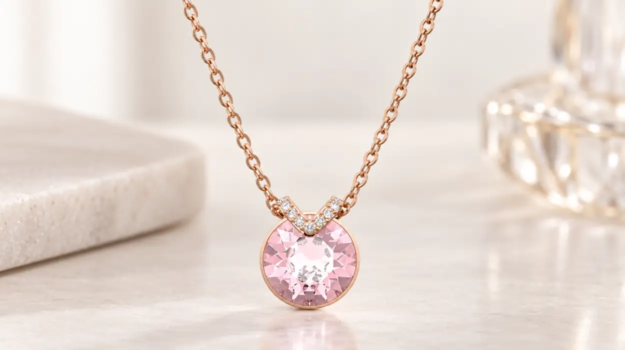 Colgante Swarovski Bella V con piedra rosa y pavé en baño tono oro rosa