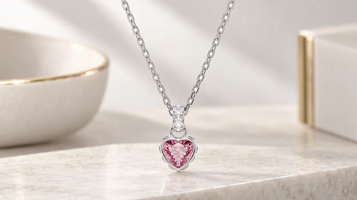 Colgante Swarovski Chroma con corazón rosa y baño de rodio