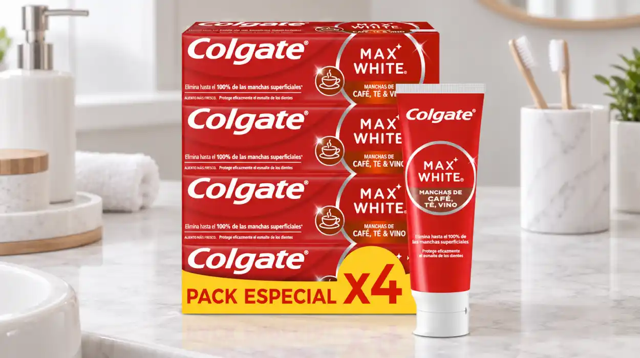 Pack x4 pasta de dientes Colgate Max White For Coffee, Tea & Wine de 75 ml